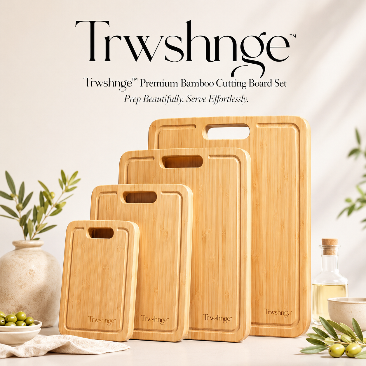 Trwshnge™ Premium Bamboo Cutting Board Set - Eco-Friendly Multi-Size Chopping Boards
