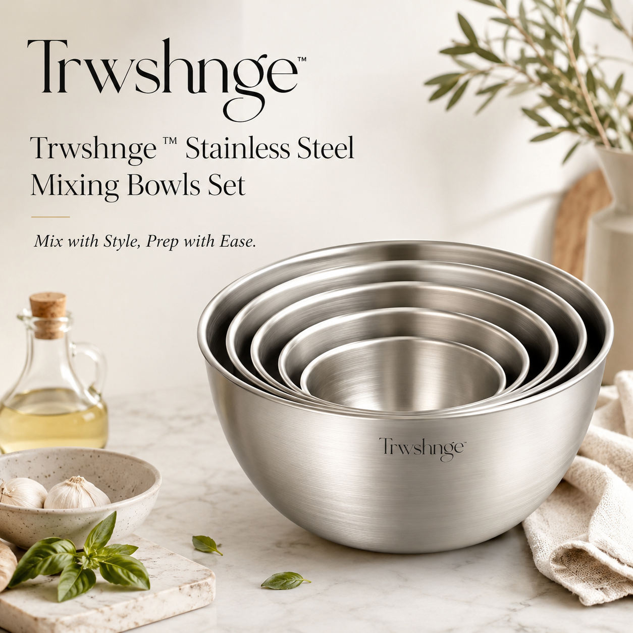 Trwshnge™ Stainless Steel Mixing Bowls Set - Non-Slip Nesting Prep Bowls