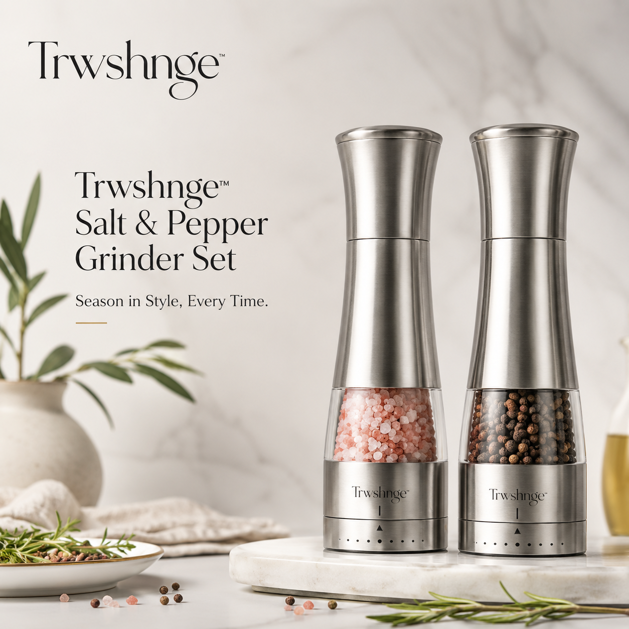 Trwshnge™ Stainless Steel Salt and Pepper Grinder Set - Adjustable Ceramic Mill for Kitchen and Dining