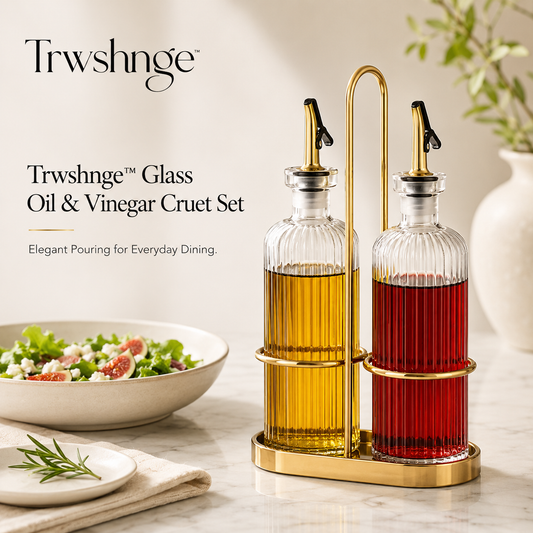 Trwshnge™ Glass Oil and Vinegar Cruet Set - Drip-Free Pour Bottles for Kitchen and Table
