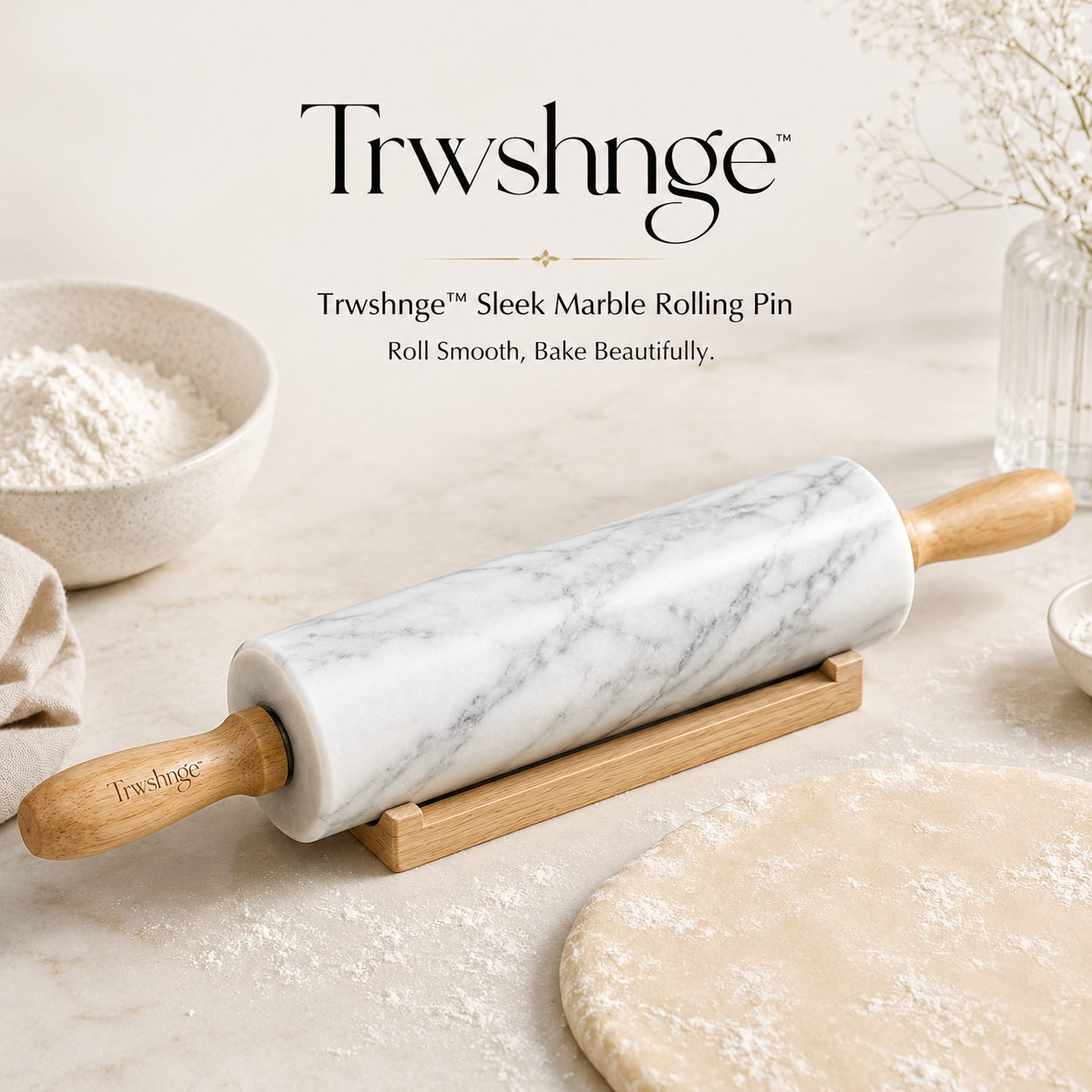 Trwshnge™ Marble Rolling Pin - Smooth Non-Stick Pastry Roller for Baking and Dough Prep